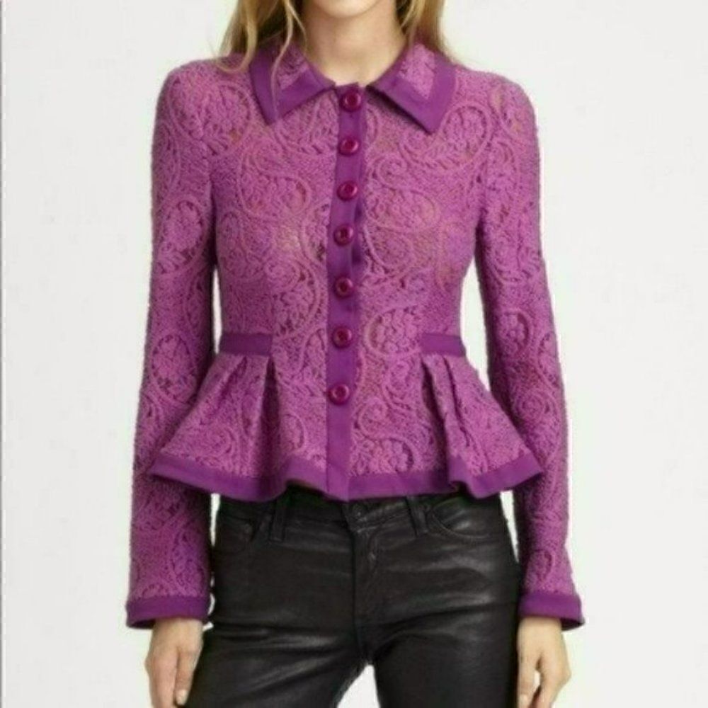 MSRP $448 Nanette Lepore Summer Flame Lace Peplum Jacket Women's Size 4 - Picture 2 of 10